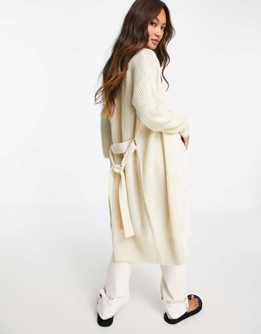 Vila - Gilet en maille long noué à la taille - Crème, 2 de 4