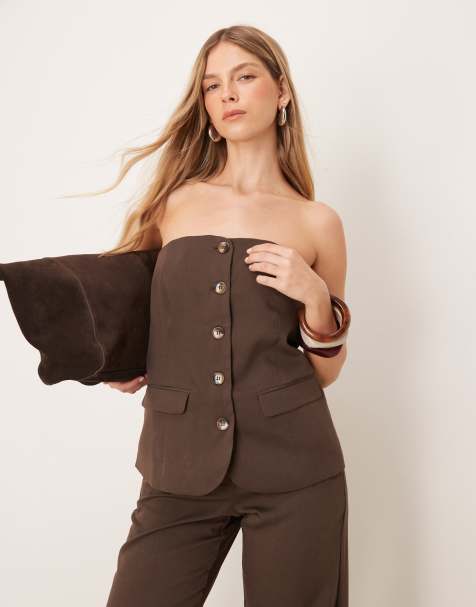 VILA - Gilet met bandeau-detail in chocoladebruin, deel van co-ord set - view 1