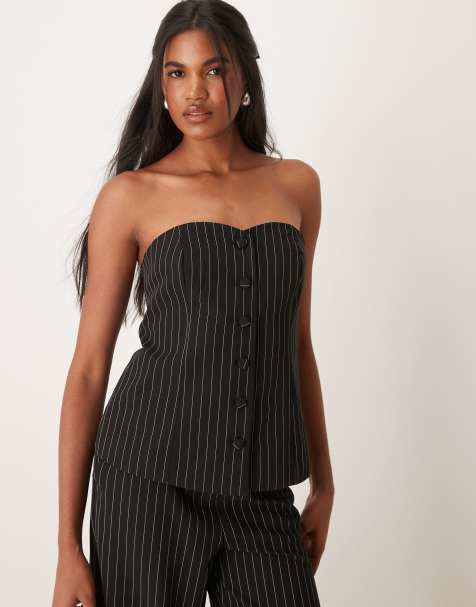 VILA - Gilet met bandeau-detail in zwart met krijtstreep, deel van co-ord set - view 1