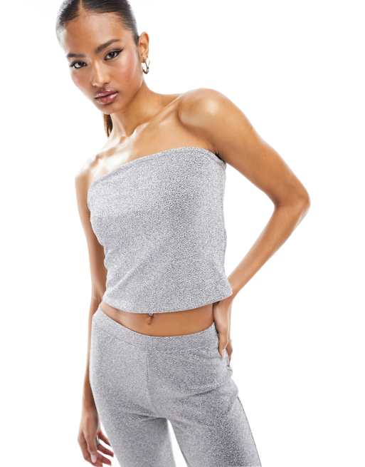 Vila glitter bandeau top in silver (part of a set) 