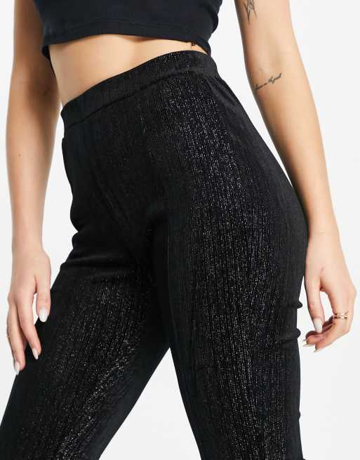 Vila glitter legging with slit front in black