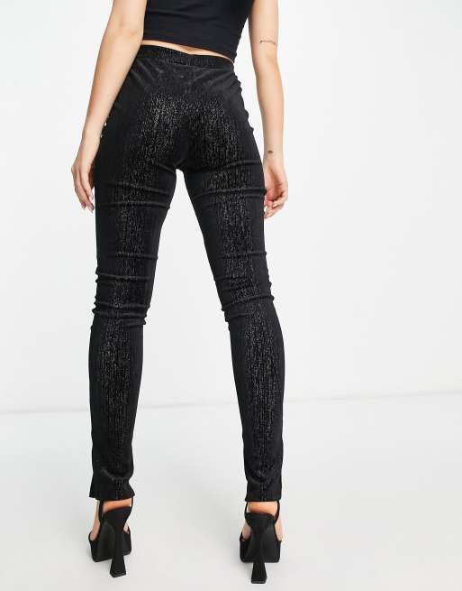 Vila glitter legging with slit front in black