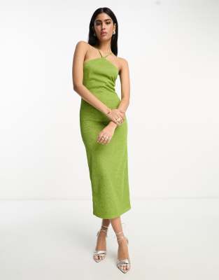 Vila Glitter Midi Dress In Green