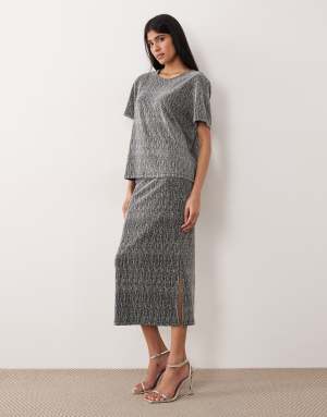 Vila glitter midi skirt co-ord in silver