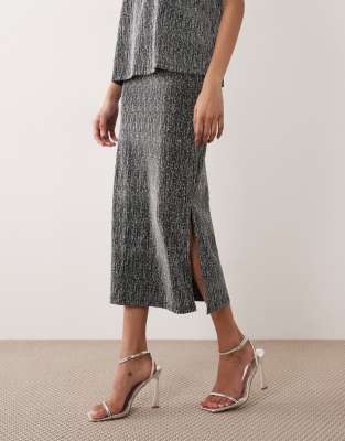 Vila Glitter Midi Skirt Co-ord In Silver