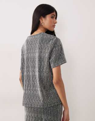 Vila Glitter T-shirt Co-ord In Silver