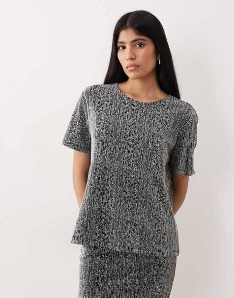 VILA glitter T-shirt in silver - part of a set - view 1