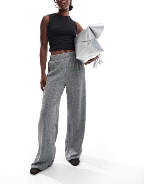 Vila glitter wide leg trousers in silver - view 1