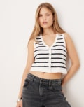 [Vila] VILA gold button knitted singlet in navy and white M CLOUD DANCER Navy