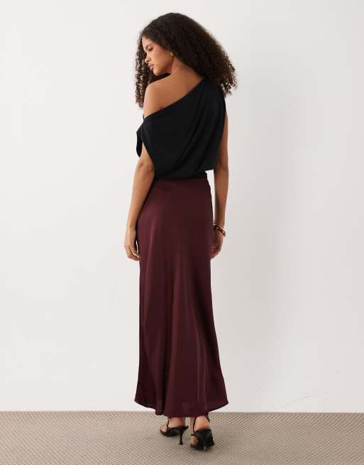 VILA - Gonna lunga in raso bordeaux intenso, 2 di 5