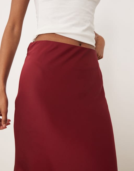 VILA - Gonna lunga in raso color rosso cabernet, 4 di 5