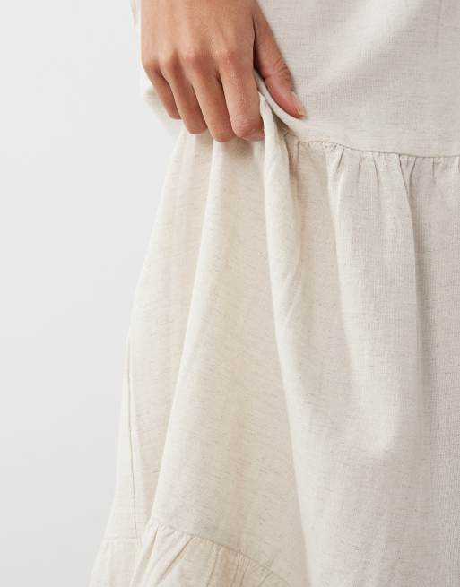 VILA - Gonna lunga stile bohémien a balze in misto lino color crema, 2 di 5