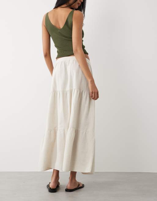 VILA - Gonna lunga stile bohémien a balze in misto lino color crema, 5 di 5