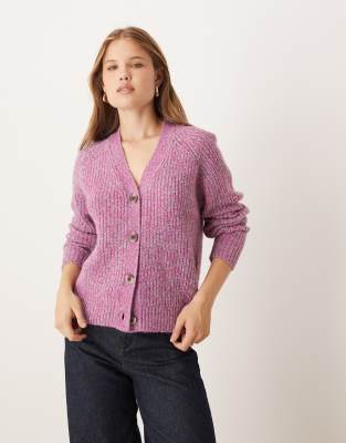 VILA - Grob gerippte Strickjacke in rosa meliert