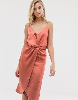 Vila - Halflange cami-jurk met overslag aan de voorkant-Roze