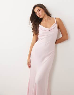 Vila halter cowl neck satin maxi dress in cherry blossom pink