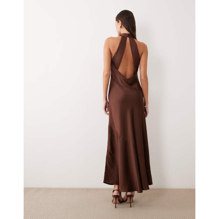 asos design vanessa backless halter pleated maxi dress ASOS Asos Design Tall Backless Halter Pleated Maxi Dress in Black