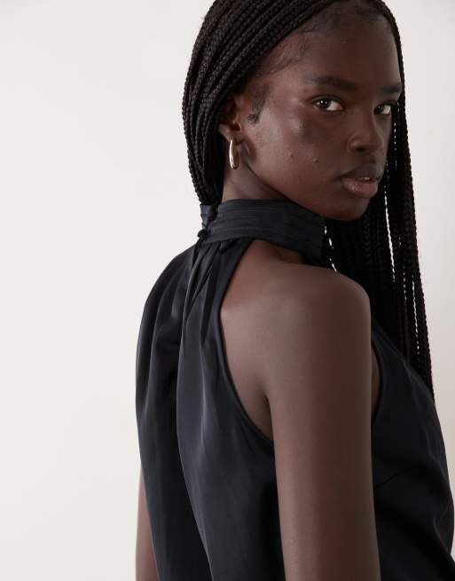 Vila halter neck satin top in black, 4 of 4