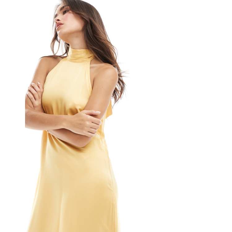 Vila halterneck maxi dress with tie neck in cornsilk yellow | ASOS