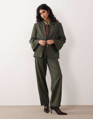 Vila Hammered Button Tailored Blazer Co-ord In Green