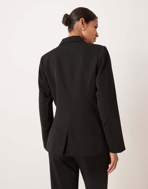 Vila hammered button tailored blazer in black - part of a set, 4 of 4