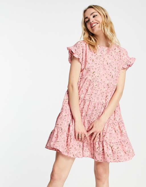 Vila – Hänger-Minikleid in Rosa mit Blümchenmuster