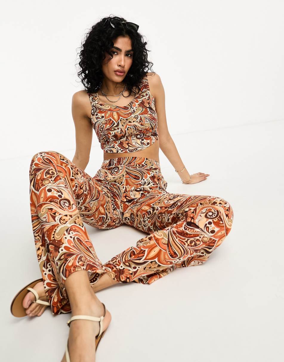 Vila hanky top and wide leg trouser co-ord in paisley print