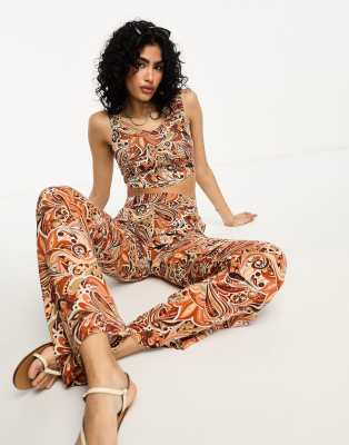hanky top in paisley print - part of a set-Brown