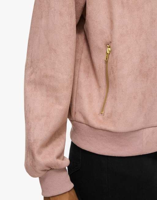 Vila Hanse gerippte Bomberjacke mit V-Ausschnitt und Reißverschluss in Rosa, 5 von 7