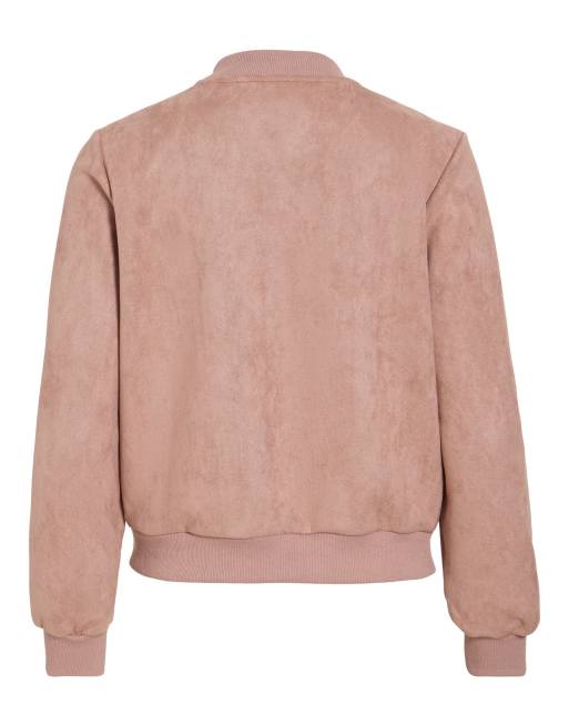 Vila Hanse ribbed v-neck zip-up bomber jacket in pink, 7 of 7