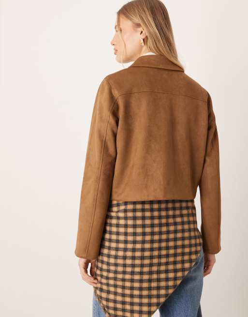 Vila – Harrington-Jacke aus Wildlederimitat in Hellbraun, 4 von 4