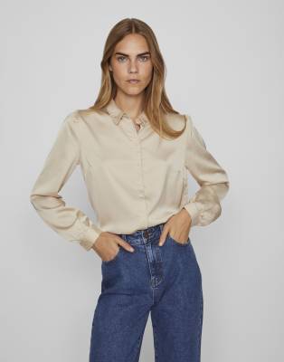 Vila - Hemdbluse in Zementbeige-Grau