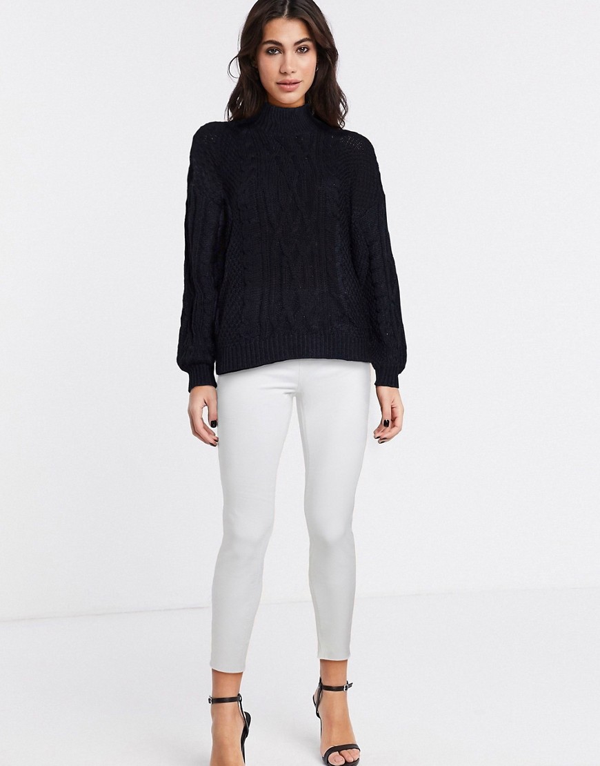 Vila high neck cable knit sweater in black