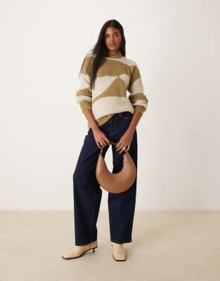 Vila High Neck Fluffy Sweater In Green