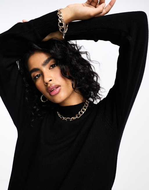 Vila high neck knit midi sweater dress in black | ASOS