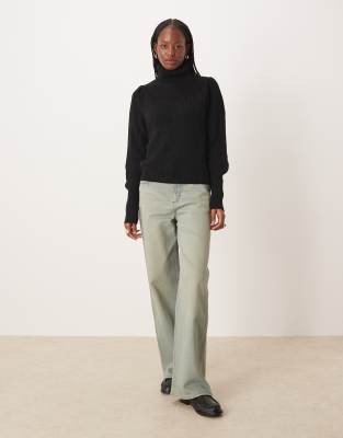 Vila High Neck Knit Sweater With Sleeve Detail In Animal Print