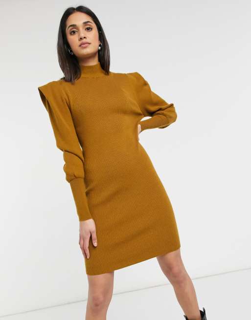 Mustard high neck clearance dress