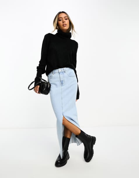Vila high neck knitted jumper with sleeve detail in black - view 1