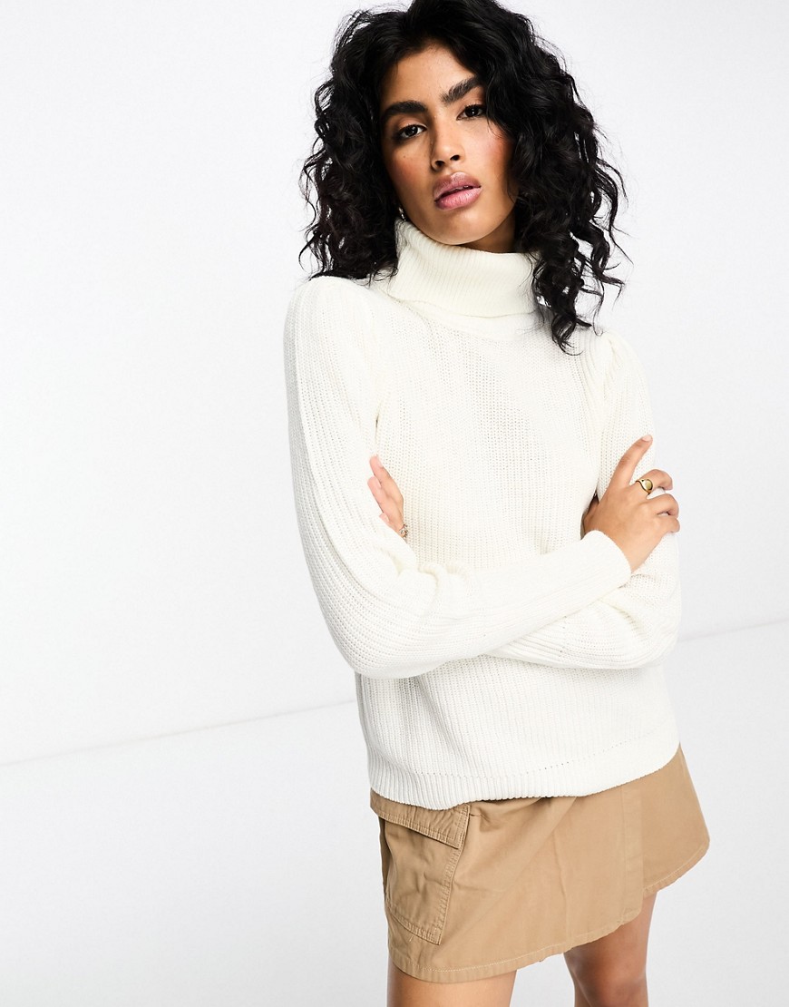 Vila high neck knitted jumper with sleeve detail in white
