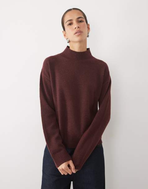 Vila high neck knitted sweater in burgundy heather - view 1
