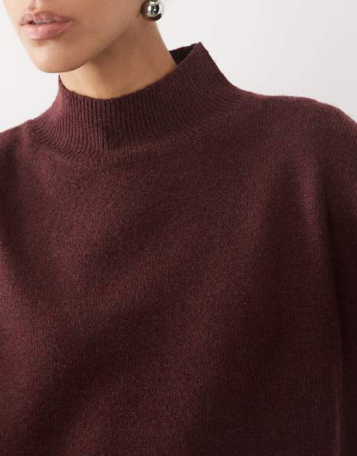 Vila high neck knitted sweater set in burgundy melange, 4 of 4