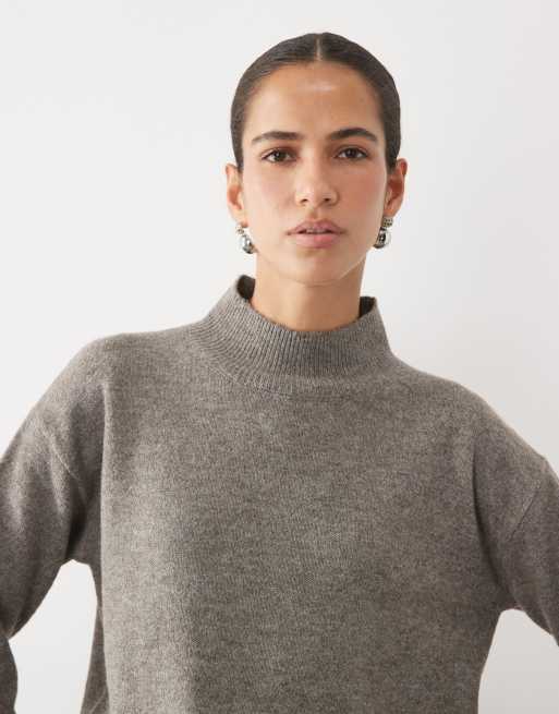 Vila high neck knitted sweater set in light brown melange, 4 of 4