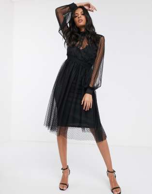 vila contrast lace midi dress