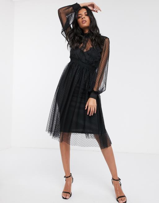 Vila contrast store lace midi dress