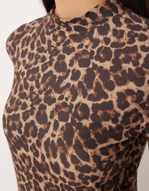 VILA high neck long sleeve top in leopard print