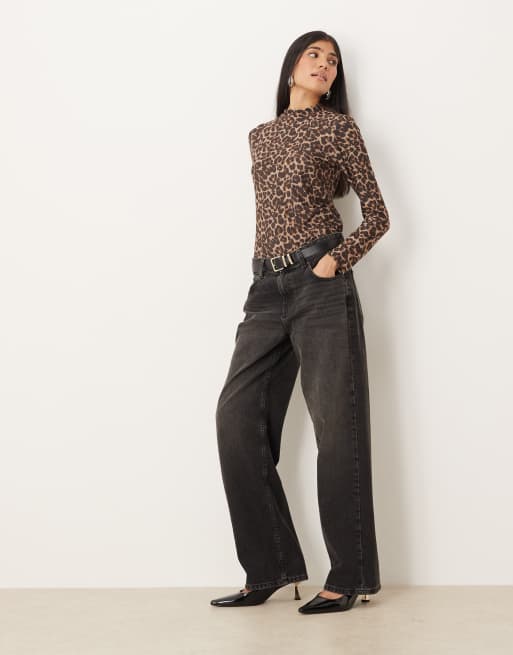 Vila high neck long sleeve top in leopard print, 3 of 4