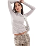 [Vila] Vila high neck long sleeved layering top in beige-Neutral XL BEIGE