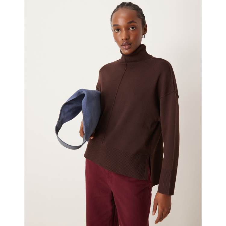 Vila high neck oversized jumper with seam detail in chocolate