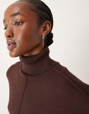 Vila High Neck Oversized Sweater With Seam Detail In Brown