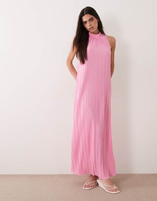 Vila high neck plisse maxi dress in light pink, 2 of 4